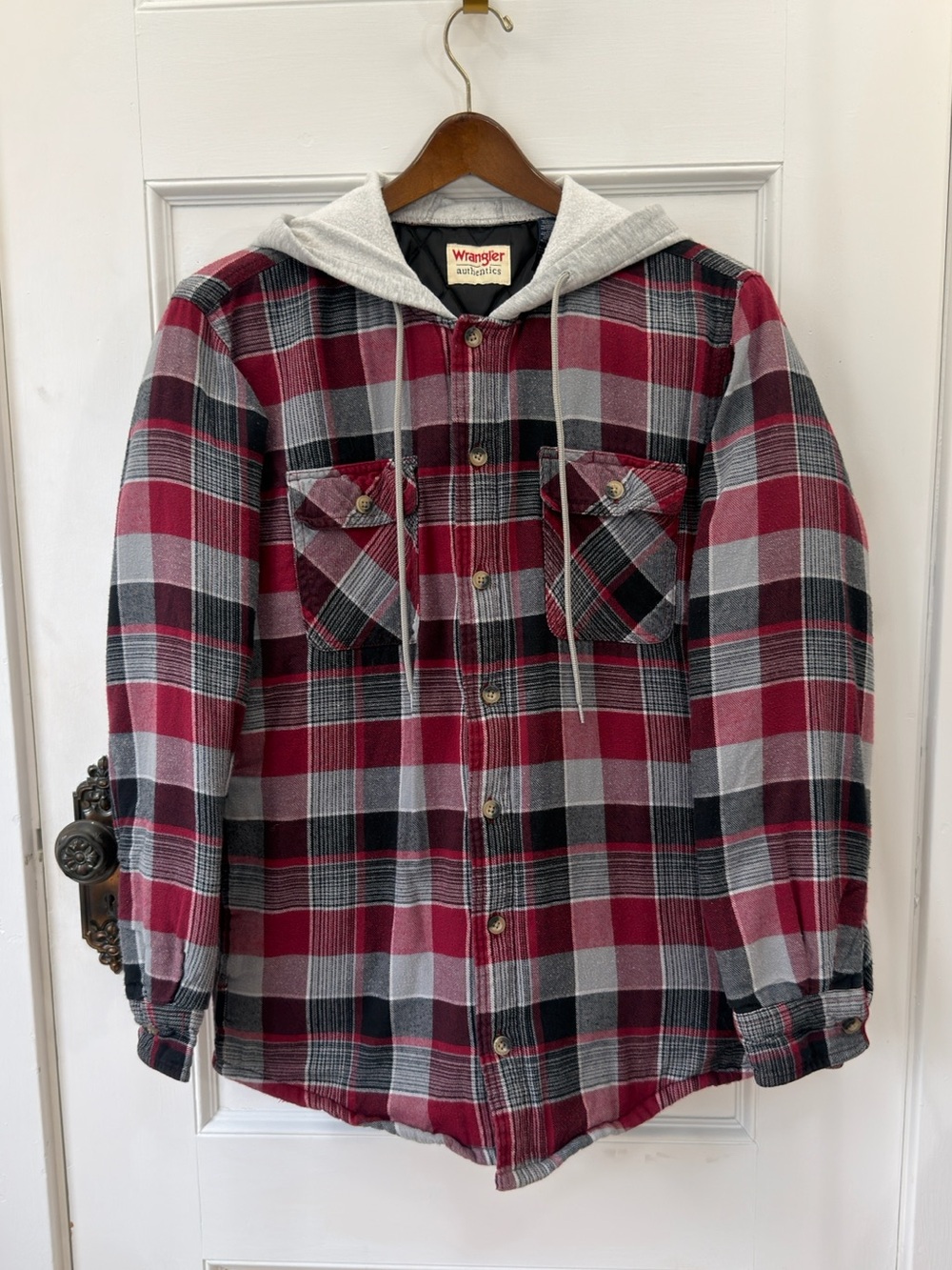 Wrangler Authentics Hooded Quilted Lined Flannel Shirt Jacket Men’s M